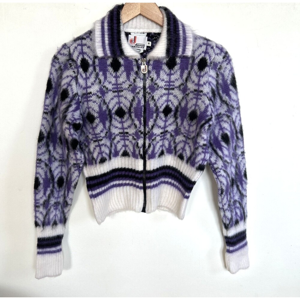 Diesel Vintage Mohair Wool Blend Women Zip Cardigan Sz M  Purple Y2K Fuzzy Knit